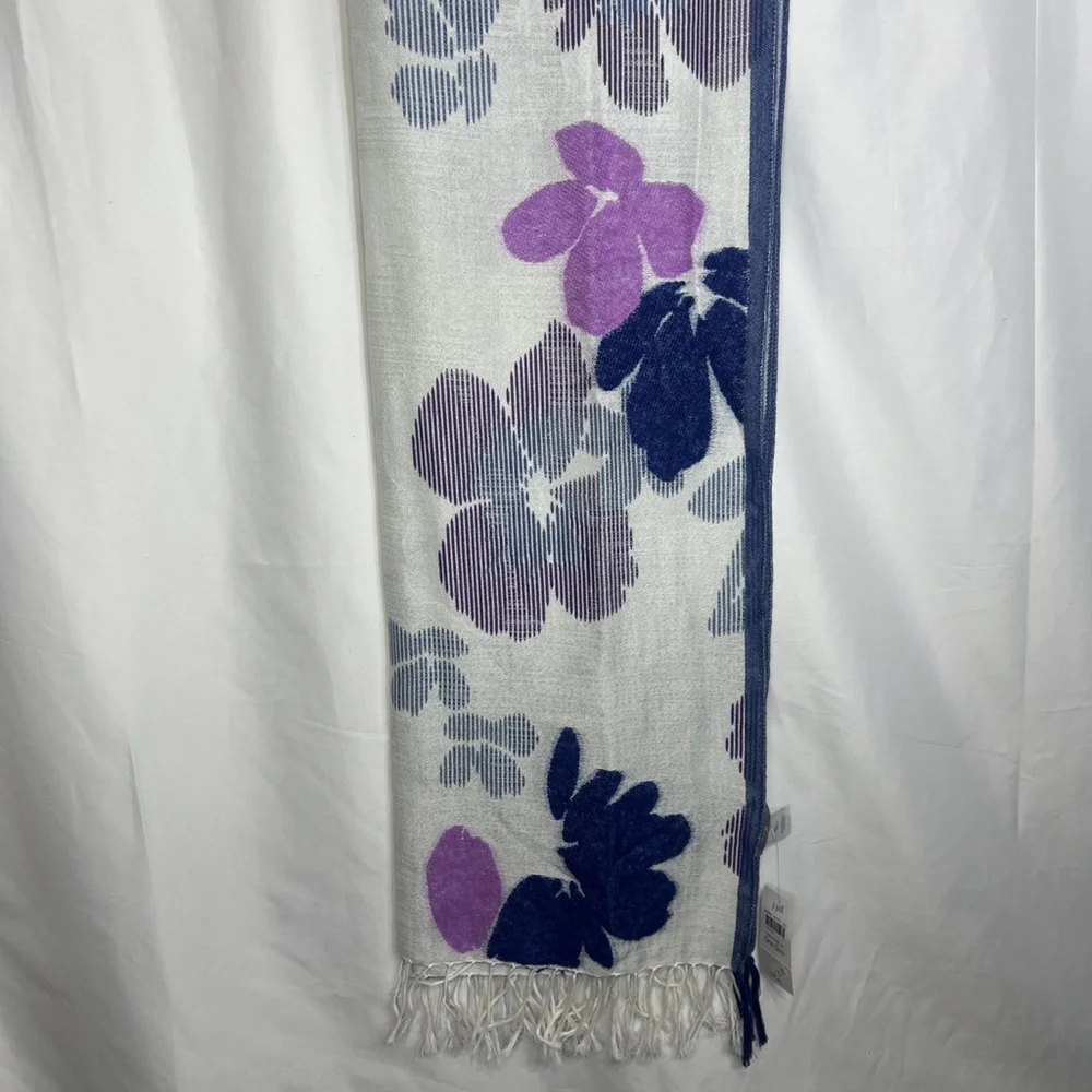 J.jill Striped Flower Scarf In Sapphire Multi Wrap Shawl Cottage Romantic Boho